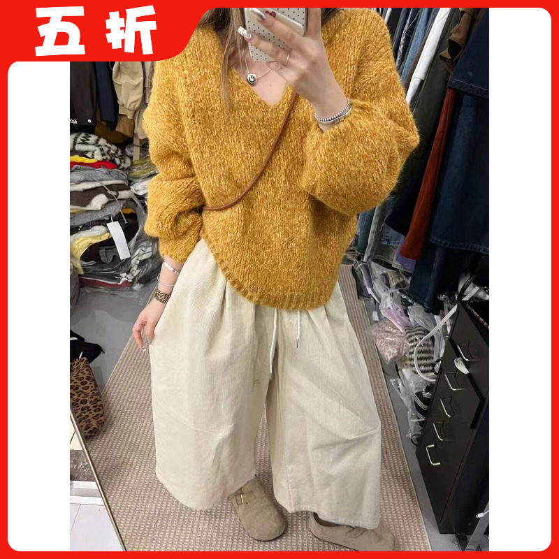 【五折】2025秋季新款韩版时尚百搭显瘦宽松慵懒风彩纱v领毛衣女