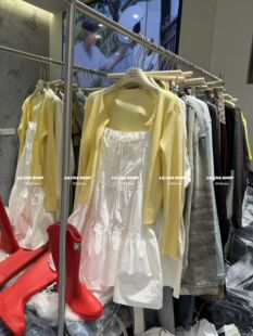 Miss家 春日小白裙初恋吊带连衣裙女小清新黄色针织开衫两件套