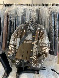 Miss家复古时尚费尔岛花纹撞色开衫毛衣女秋冬宽松慵懒风加厚外套