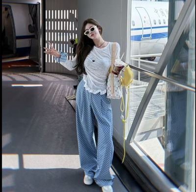 Miss家 2025夏季新款韩版圆领设计感下摆花边长袖微透防晒T恤