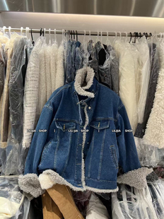 宽松加厚机车棉服 复古翻领牛仔羊羔毛外套女秋冬新款 Miss家 韩版