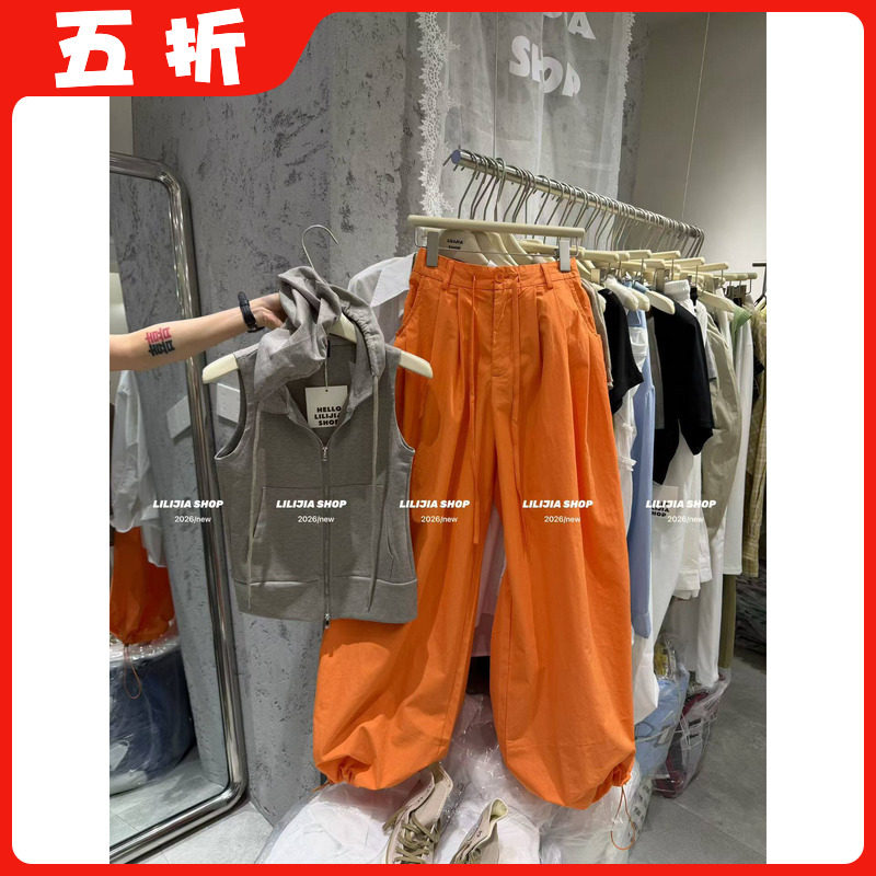 【五折】26夏季新款韩版时尚百搭显瘦连帽抽绳无袖马甲+阔腿裤女