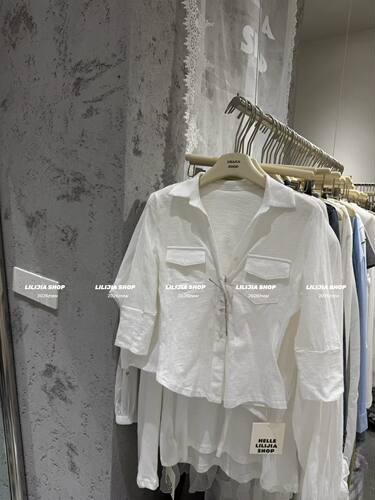 Miss家老钱风Polo领七分袖衬衫女夏纯欲甜辣妹显瘦竹节棉通勤衬衣