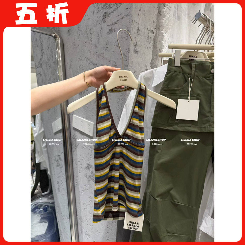 【五折】2026夏季新款韩版时尚百搭宽松显瘦小众条纹抹胸吊带背心