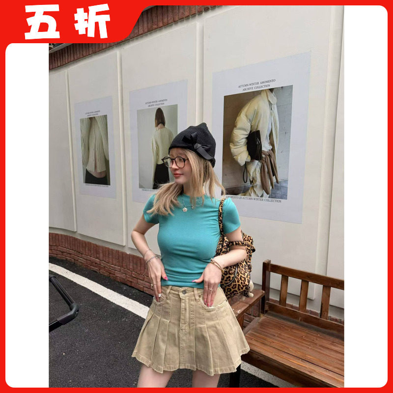 【五折】2026春季新款韩版时尚百搭圆领短袖T恤女修身显瘦打底衫