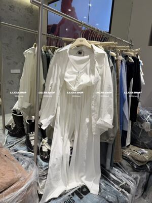 Miss家 白色宽松慵懒风防晒衬衫背心背心休闲阔腿长裤三件套