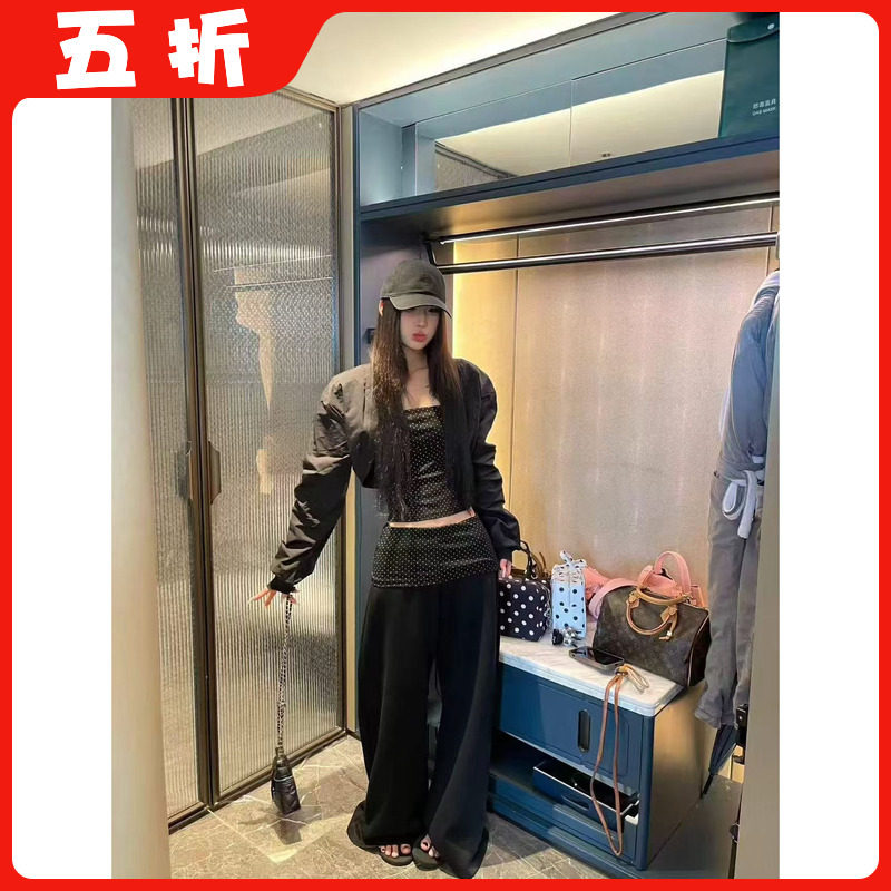 【五折】黑色波点抹胸背心+显瘦坎肩外套+腰头拼接波点裤三件套