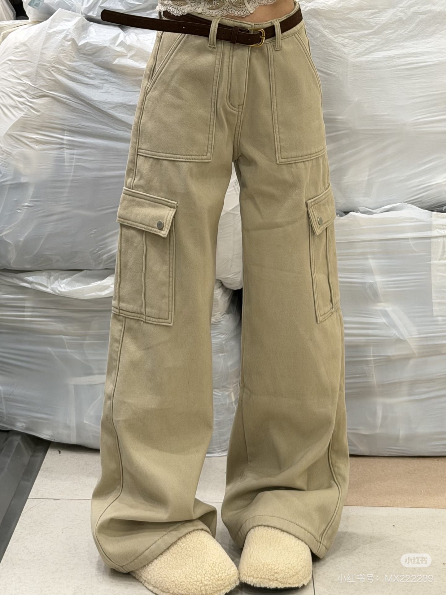 Miss家 2026新款显瘦百搭卡其色美式工装牛仔裤裤女高腰阔腿裤