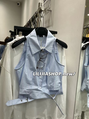 Miss家 纯欲甜辣妹别致衬衫外穿无袖背心女设计感小众性感短衬衣