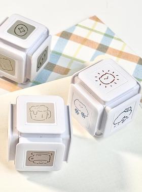 可爱猫咪天气六面印章饮料食物高颜值手帐本diy素材图章装饰礼物