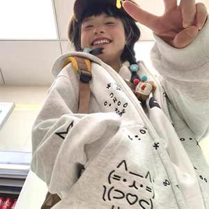 原创日系甜美可爱涂鸦刺绣卫衣女秋冬INS超火学生开衫连帽外套潮