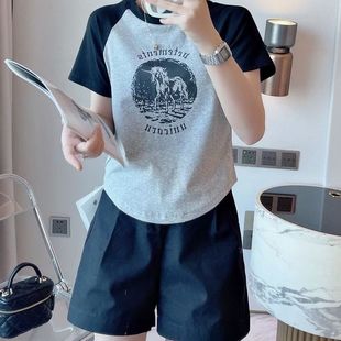 设计感小众甜美小个子上衣ins 正肩短袖 女t恤短款 辣妹修身 显瘦夏季