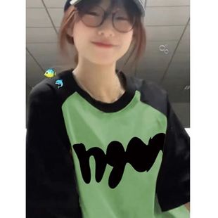 t恤女宽松小个子显白显瘦百搭上衣潮 美式 慵懒风ins夏季 插肩袖 短袖
