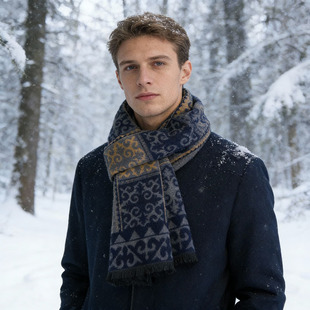 羊毛保暖加厚百搭围脖送长辈礼盒装 冬季 格纹围巾男士 上海故事韩版