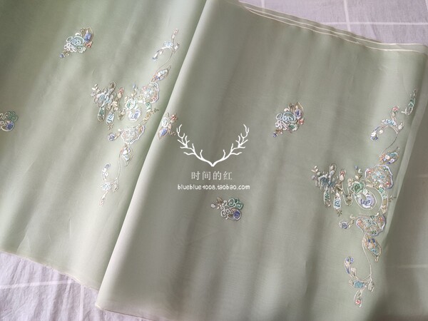 苏绣手工绣花真丝老绣长幅衣料高端中式服装汉服旗袍定制刺绣面料