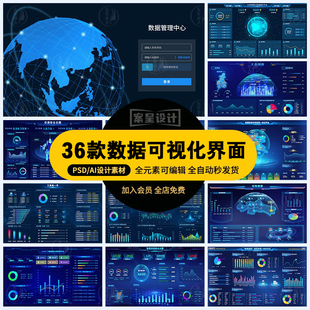 企业科技可视化大屏数据展示后台管理系统平台首页PSD/AI设计素材
