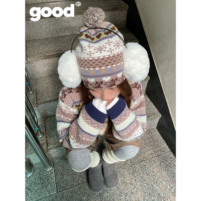 美好商店MeihaoStore「喵尔岛」猫咪费尔岛球球毛线帽