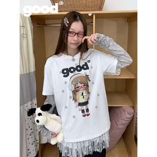 美好商店MeihaoStore「单曲循环」轻亚风爱音乐小女孩宽松短袖T恤