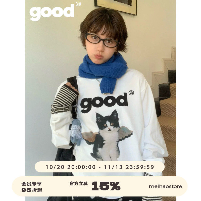 美好商店MeihaoStore「天使降临」 good奶牛小猫纯棉磨毛长袖T恤