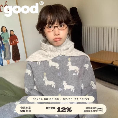 美好商店腊肠狗芝麻底提花毛衣