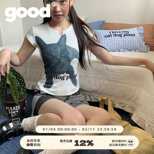 美好商店MeihaoStore[猫狗植物]系列慵懒休憩猫咪小板型短袖T恤