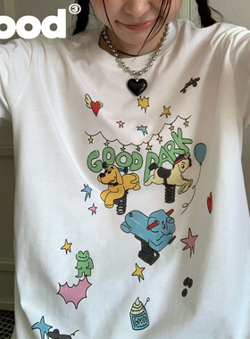 美好商店MeihaoStore木马公园摇摇马夏日多巴胺印花短袖T恤