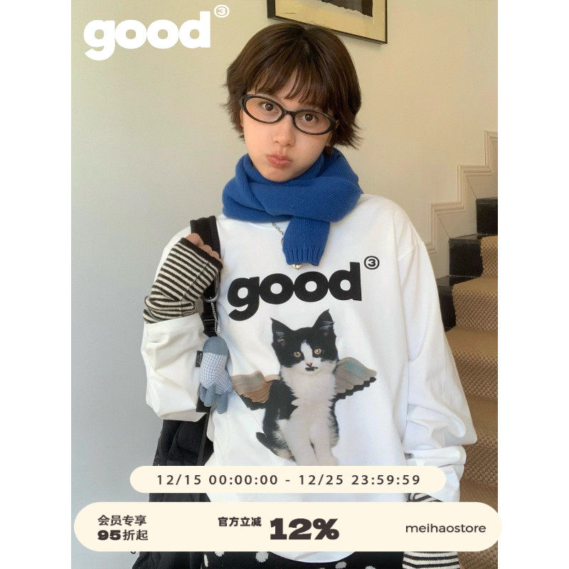 美好商店MeihaoStore「天使降临」 good奶牛小猫纯棉磨毛长袖T恤