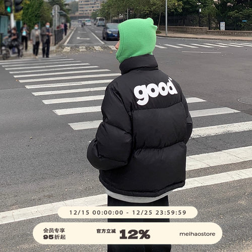 美好商店MeihaoStore纯色轻薄短款good印花白鸭绒羽绒服保暖外套