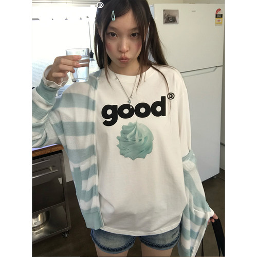 美好商店MeihaoStore「薄荷奶油」good薄荷味奶油尖尖全棉长袖T恤