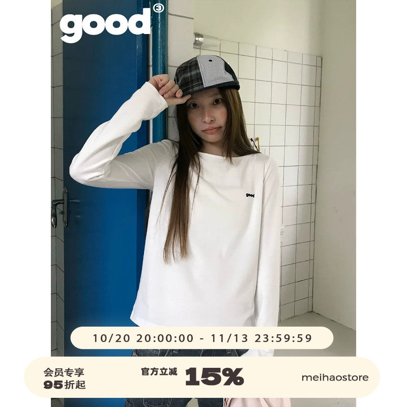 美好商店MeihaoStore「Cream O2」good logo绒感大领口纯白打底衫