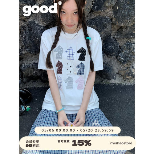 美好商店MeihaoStore「checkmate」象棋马九宫格彩色贴布短袖T恤
