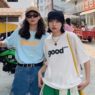 美好商店MeihaoStore四色good印花纯棉短袖 马卡龙配色T恤情侣款