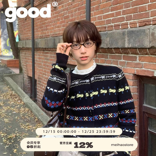 美好商店可爱图腾毛衣开衫