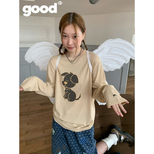 美好商店MeihaoStore「小狗擅长等待」卡布奇诺波点小狗长袖T恤