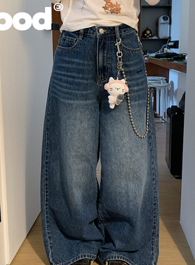 美好商店MeihaoStore熟睡小狗直筒宽松水洗蓝色牛仔裤