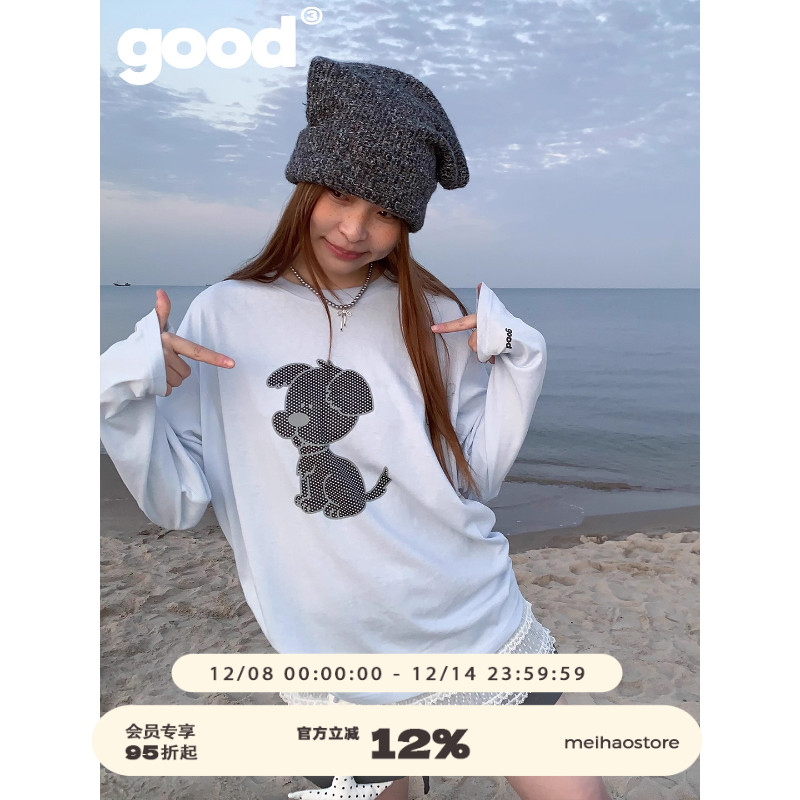 美好商店MeihaoStore「小狗擅长等待」卡布奇诺波点小狗长袖T恤