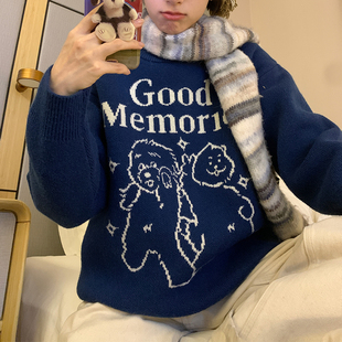 美好商店MeihaoStore美好回忆good卡通提花圆领毛衣宽松针织加厚