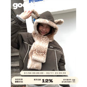 美好商店MeihaoStore「梦鹿记」小鹿毛深咖色拼接连帽棉服外套