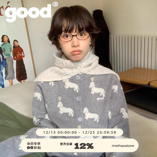 美好商店腊肠狗芝麻底提花毛衣