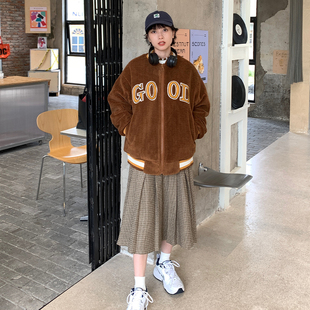 美好商店MeihaoStore纯色GOOD贴布绣仿羊羔毛棒球服夹棉厚款 夹克