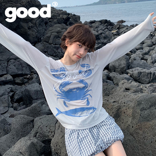 美好商店MeihaoStore松弛感拉满 上衣 海产印花宽松垂感长袖