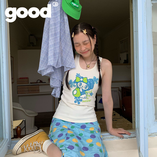 美好商店MeihaoStore清凉夏日蓝绿配色抱梨小兔无袖背心