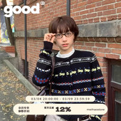 美好商店MeihaoStore可爱图腾费尔岛基础短款 牛角扣毛衣开衫