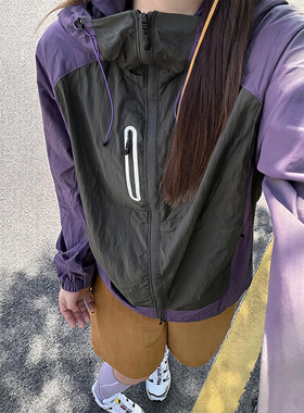minette 大码mm冰丝防晒服撞色防晒衣女UPF50+速干连帽防晒外套