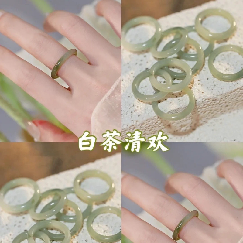 白茶清欢小众古风素食戒指细素圈时尚日常