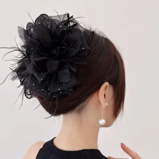 羽毛蓬松抓夹显发量头饰后脑勺鲨鱼夹公主头发卡夹子女