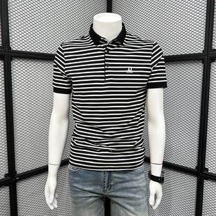 青年刺绣小标保罗衫 翻领polo衫 韩版 t恤潮 半袖 版 潮牌修身 条纹男士