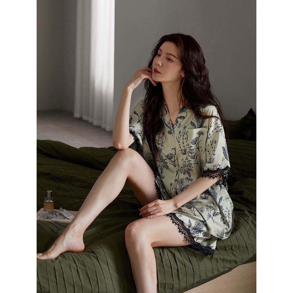 维多利亚睡衣女款夏季夏款冰丝绸短袖短裤可外穿家居服高级感套装
