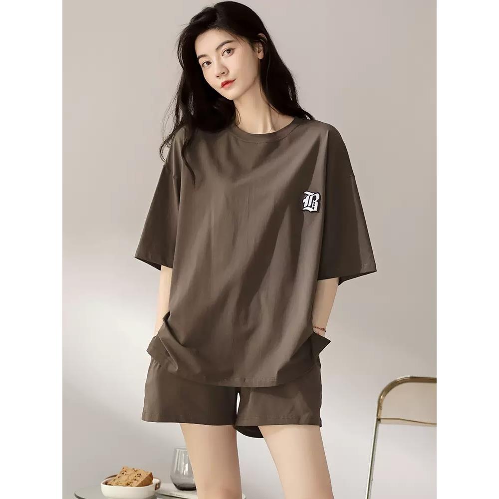 维多利亚睡衣女夏季新款纯棉短袖短裤薄款夏天女士圆领家居服套装