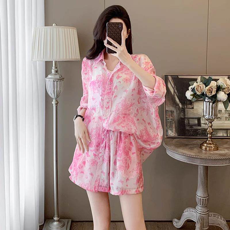 欧洲站时尚套装女夏薄款2025年新款高级感宽松防晒衫阔腿裤两件套